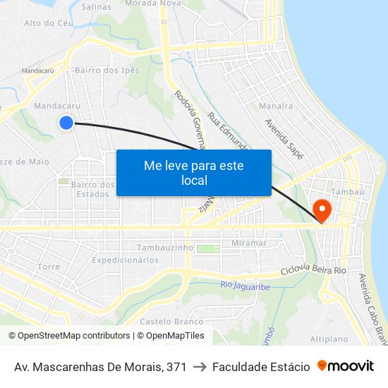 Av. Mascarenhas De Morais, 371 to Faculdade Estácio map