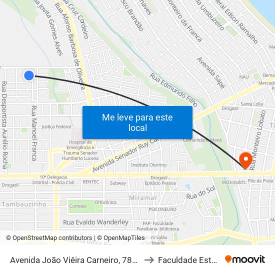 Avenida João Viêira Carneiro, 788-816 to Faculdade Estácio map