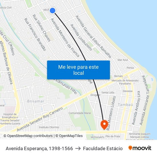 Avenida Esperança, 1398-1566 to Faculdade Estácio map