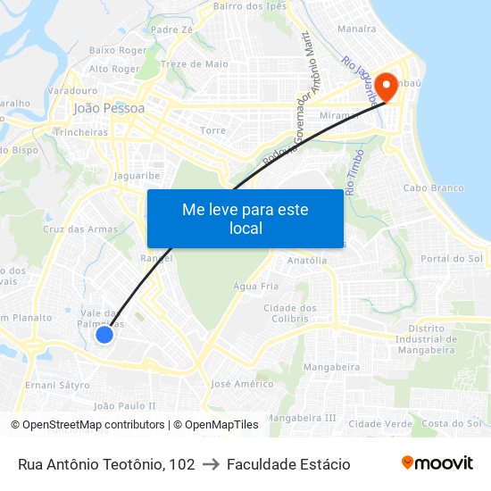 Rua Antônio Teotônio, 102 to Faculdade Estácio map