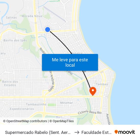 Supermercado Rabelo (Sent. Aeroclube) to Faculdade Estácio map