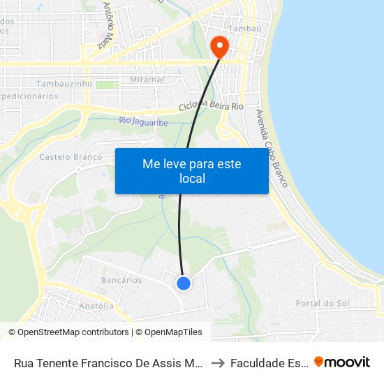 Rua Tenente Francisco De Assis Moreira, 321 to Faculdade Estácio map