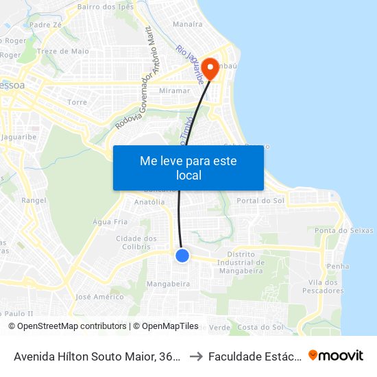 Avenida Hílton Souto Maior, 3661 to Faculdade Estácio map