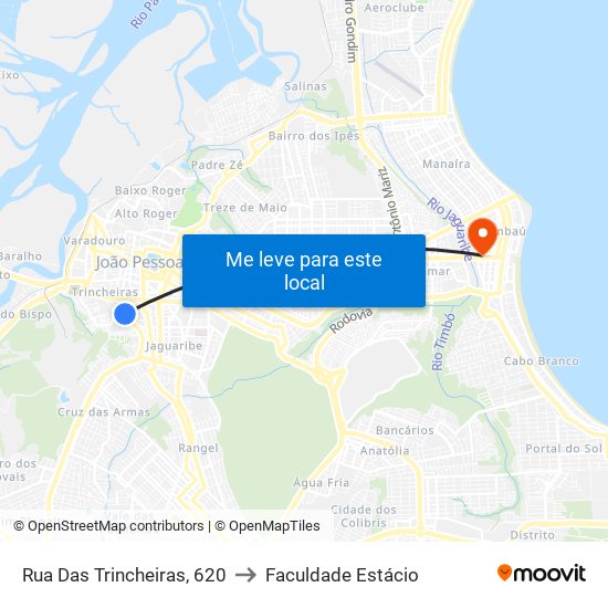 Rua Das Trincheiras, 620 to Faculdade Estácio map