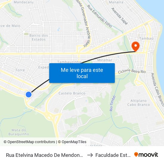 Rua Etelvina Macedo De Mendonça, 350 to Faculdade Estácio map