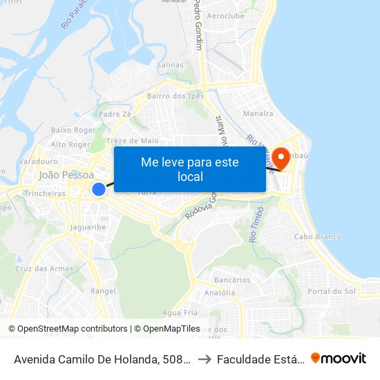 Avenida Camilo De Holanda, 508-698 to Faculdade Estácio map