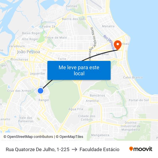 Rua Quatorze De Julho, 1-225 to Faculdade Estácio map