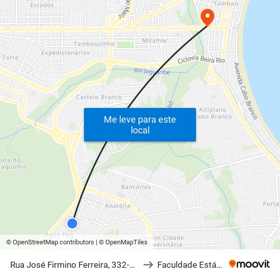 Rua José Firmino Ferreira, 332-498 to Faculdade Estácio map