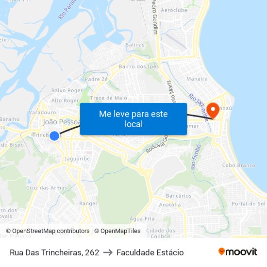 Rua Das Trincheiras, 262 to Faculdade Estácio map