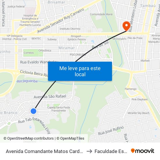 Avenida Comandante Matos Cardoso, 250 to Faculdade Estácio map