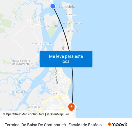 Terminal De Balsa De Costinha to Faculdade Estácio map
