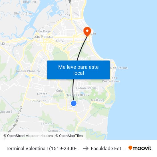 Terminal Valentina I (1519-2300-5120) to Faculdade Estácio map