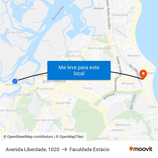 Avenida Liberdade, 1020 to Faculdade Estácio map