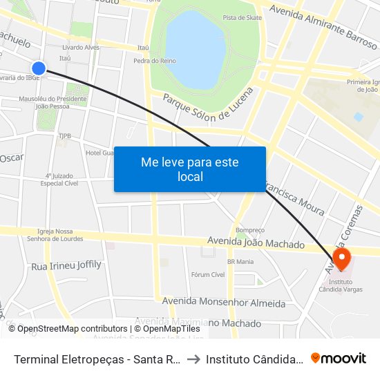 Terminal Eletropeças - Santa Rita / Lucena to Instituto Cândida Vargas map