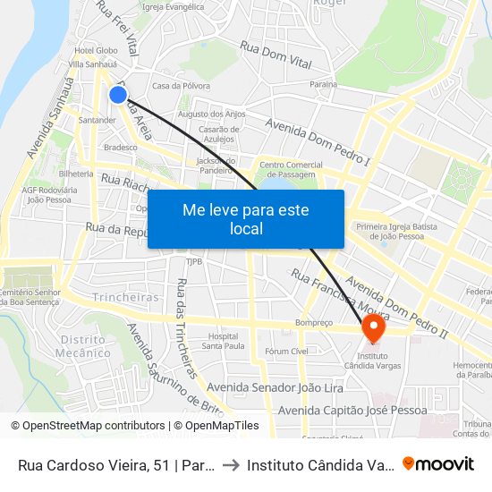 Rua Cardoso Vieira, 51 | Parada 5 to Instituto Cândida Vargas map
