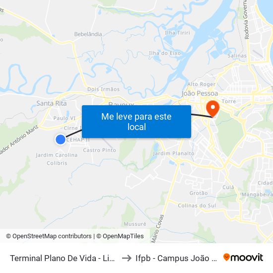 Terminal Plano De Vida - Linha 5607 to Ifpb - Campus João Pessoa map