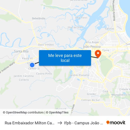 Rua Embaixador Milton Cabral, 127 to Ifpb - Campus João Pessoa map