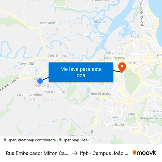 Rua Embaixador Milton Cabral, 127 to Ifpb - Campus João Pessoa map