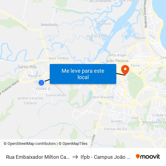 Rua Embaixador Milton Cabral, 70 to Ifpb - Campus João Pessoa map