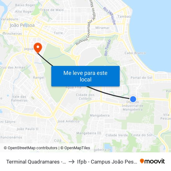 Terminal Quadramares - Liq to Ifpb - Campus João Pessoa map