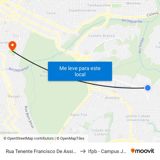 Rua Tenente Francisco De Assis Moreira, 280-336 to Ifpb - Campus João Pessoa map