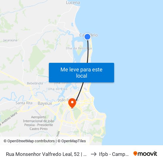 Rua Monsenhor Valfredo Leal, 52 | Ponto Final Da Linha 5101 - Cabedelo to Ifpb - Campus João Pessoa map