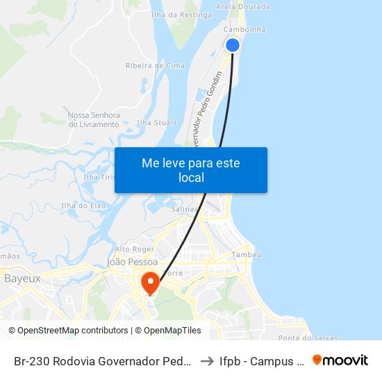 Br-230 Rodovia Governador Pedro Gondim, Km 5,2 Oeste to Ifpb - Campus João Pessoa map