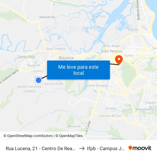 Rua Lucena, 21 - Centro De Reabilitação / Upa Tibiri to Ifpb - Campus João Pessoa map