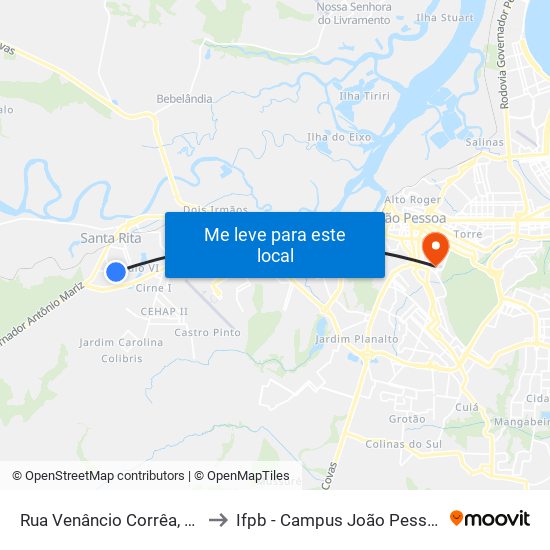 Rua Venâncio Corrêa, 52 to Ifpb - Campus João Pessoa map