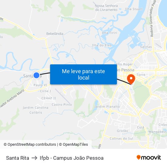 Santa Rita to Ifpb - Campus João Pessoa map