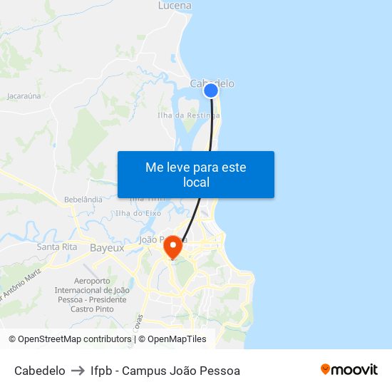 Cabedelo to Ifpb - Campus João Pessoa map