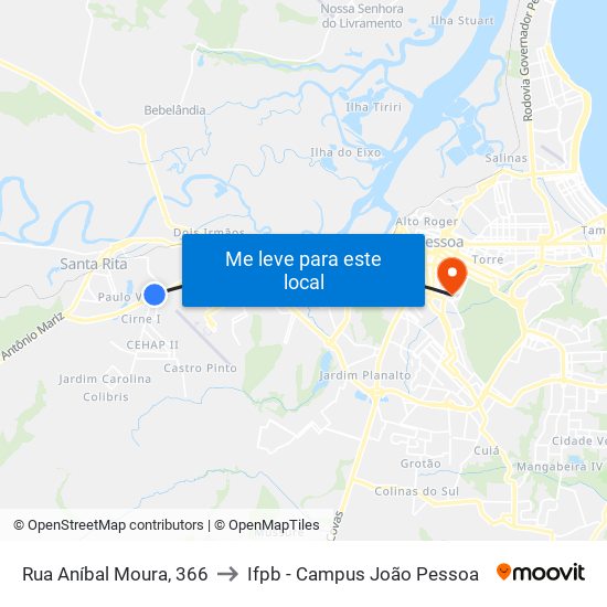 Rua Aníbal Moura, 366 to Ifpb - Campus João Pessoa map
