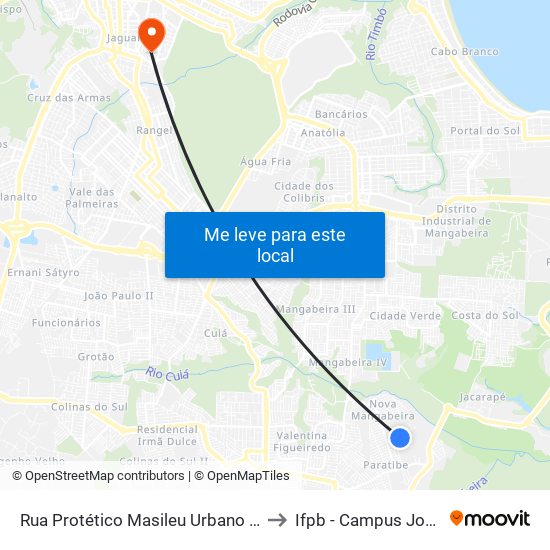 Rua Protético Masileu Urbano Dos Santos, 20 to Ifpb - Campus João Pessoa map