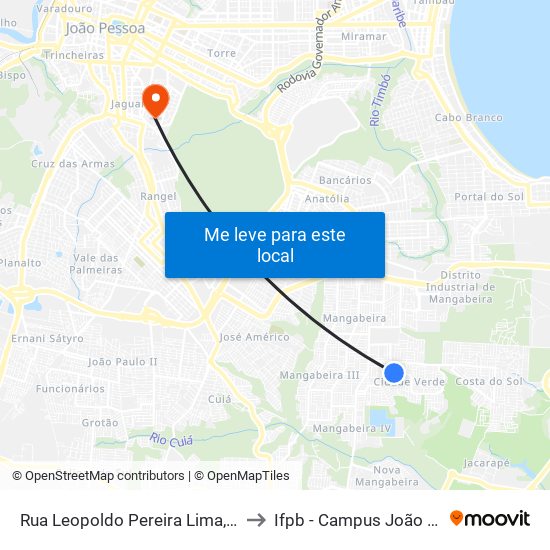 Rua Leopoldo Pereira Lima, 299-347 to Ifpb - Campus João Pessoa map