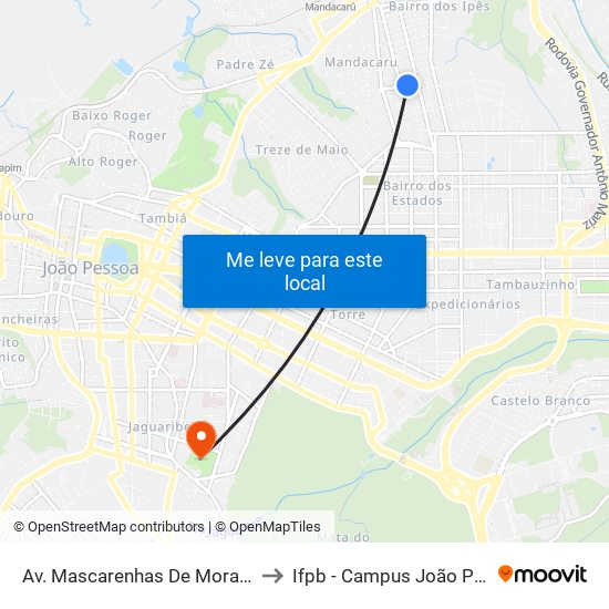 Av. Mascarenhas De Morais, 623 to Ifpb - Campus João Pessoa map