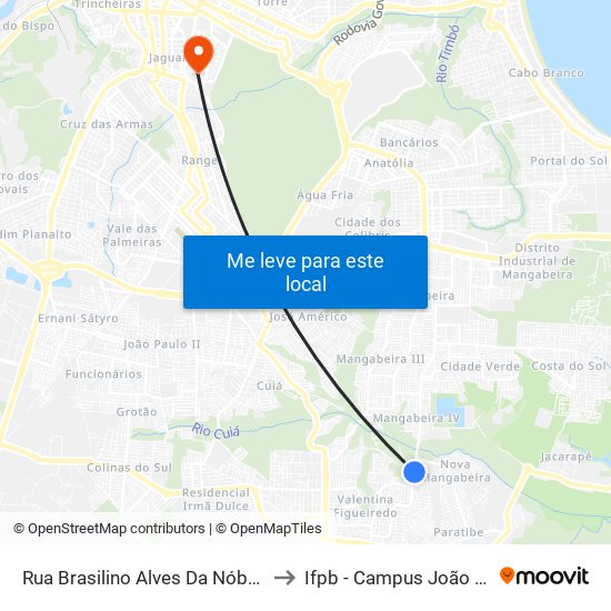 Rua Brasilino Alves Da Nóbrega, 274 to Ifpb - Campus João Pessoa map