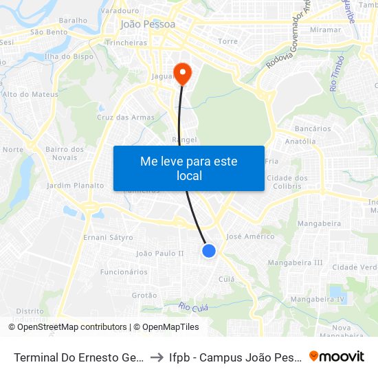 Terminal Do Ernesto Geisel to Ifpb - Campus João Pessoa map