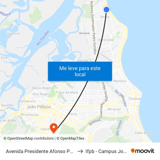 Avenida Presidente Afonso Pena, 1221-1301 to Ifpb - Campus João Pessoa map