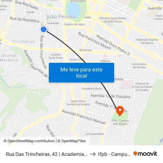 Rua Das Trincheiras, 42 | Academia De Comércio (Das 19:00 À 00:00) to Ifpb - Campus João Pessoa map