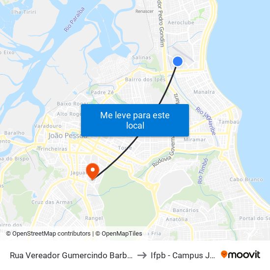 Rua Vereador Gumercindo Barbosa Dunda, 408-564 to Ifpb - Campus João Pessoa map