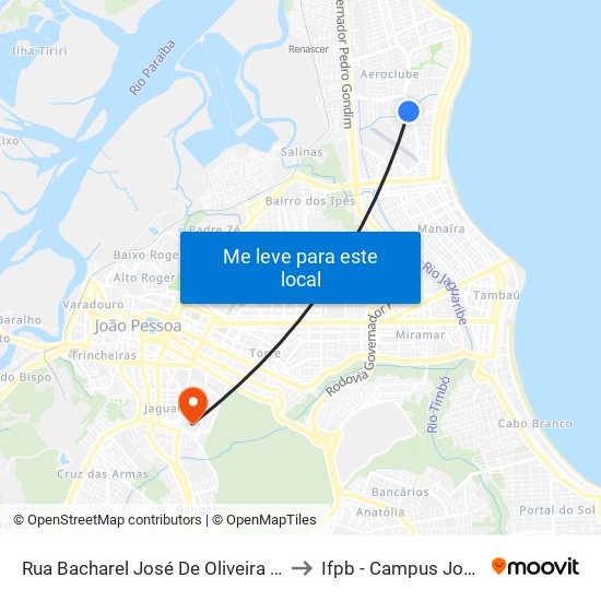 Rua Bacharel José De Oliveira Curchatuz, 202 to Ifpb - Campus João Pessoa map