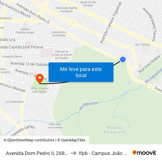 Avenida Dom Pedro Ii, 2680-2836 to Ifpb - Campus João Pessoa map