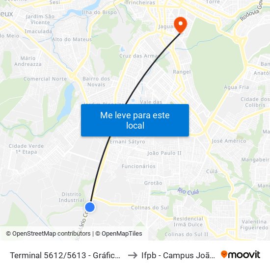 Terminal 5612/5613 - Gráfica Santa Marta to Ifpb - Campus João Pessoa map