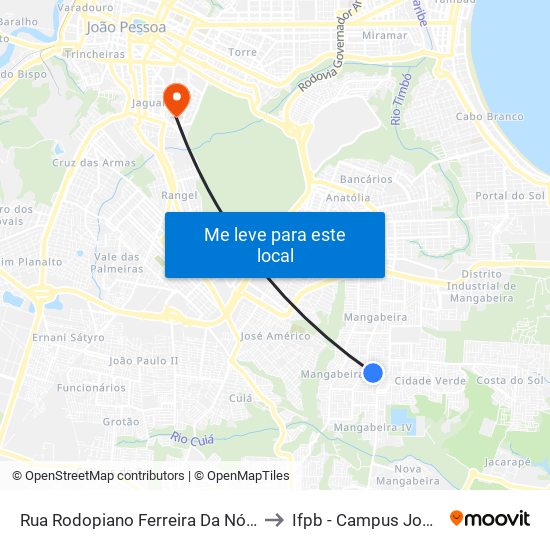 Rua Rodopiano Ferreira Da Nóbrega, 65-237 to Ifpb - Campus João Pessoa map