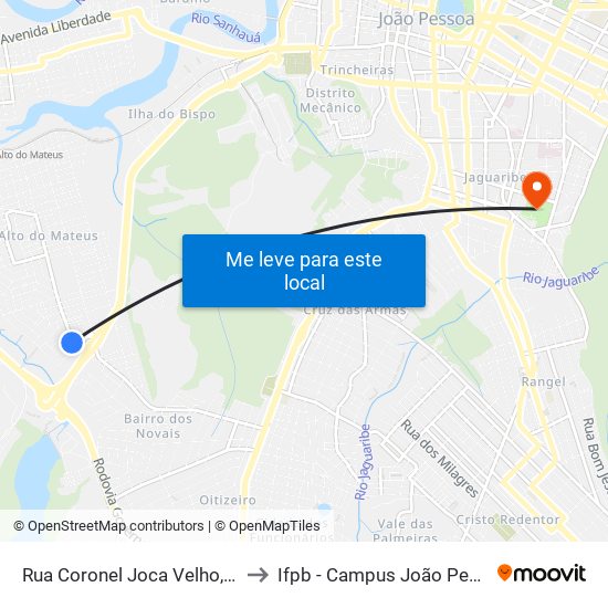 Rua Coronel Joca Velho, 375 to Ifpb - Campus João Pessoa map