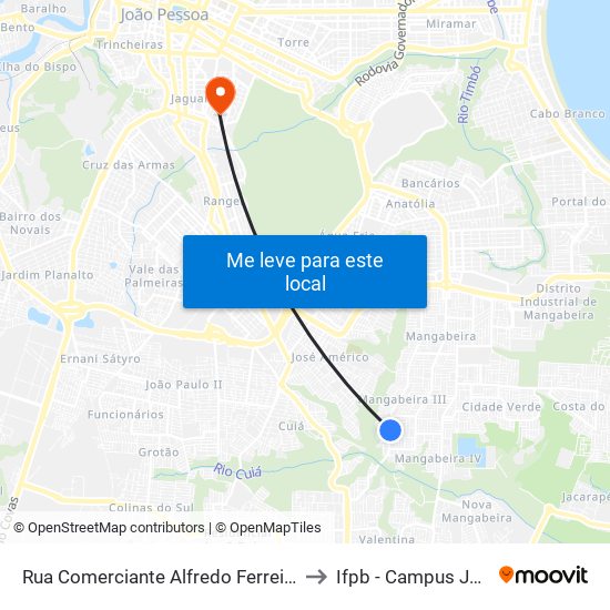 Rua Comerciante Alfredo Ferreira Da Rocha, 2505 to Ifpb - Campus João Pessoa map