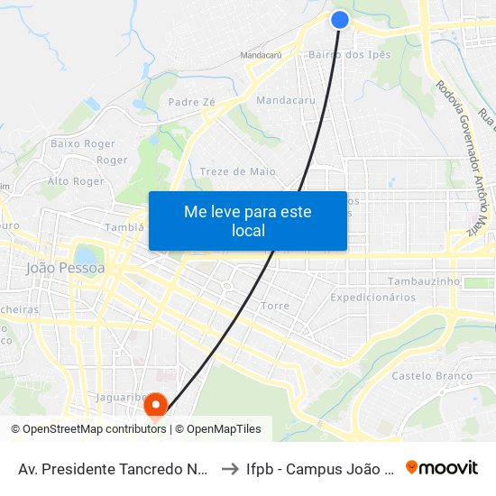 Av. Presidente Tancredo Neves, 600 to Ifpb - Campus João Pessoa map