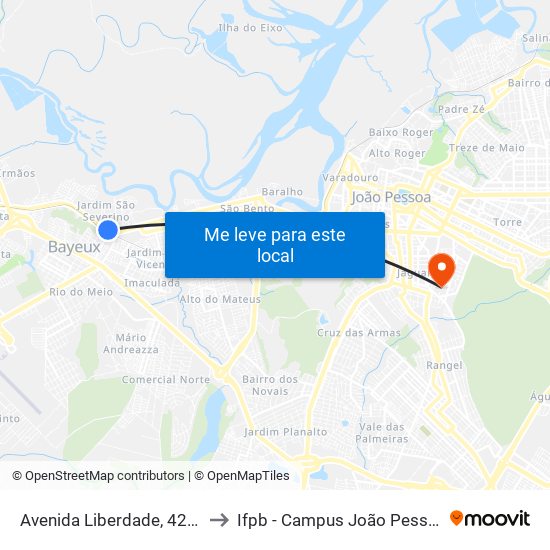 Avenida Liberdade, 4206 to Ifpb - Campus João Pessoa map