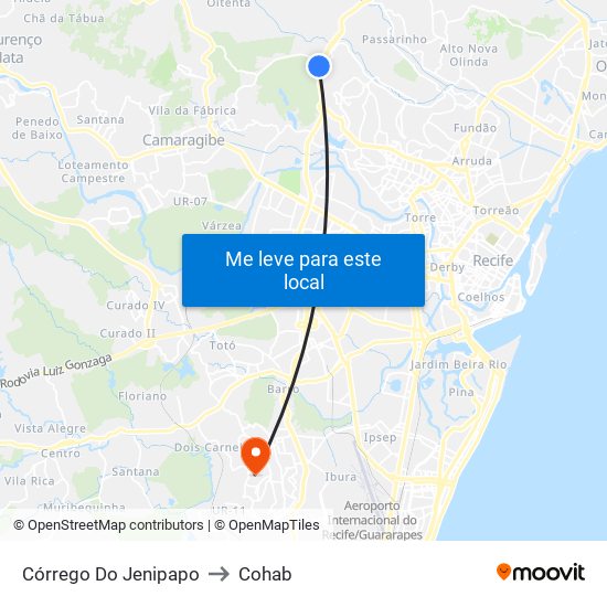 Córrego Do Jenipapo to Cohab map