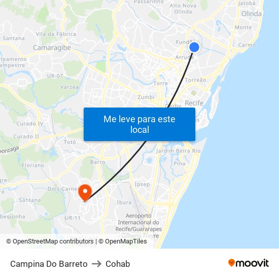 Campina Do Barreto to Cohab map